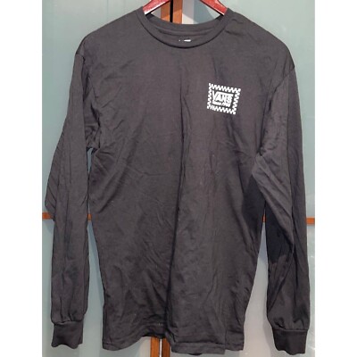 Vans Skate Skater Skateboard Black Longsleeve Checkered Logo T-Shirt Tee Size M