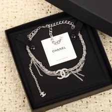 😍CHANEL Irregular Tassel Silver Hardware CCS Short Necklace with Pearl 24C