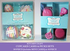 CUPCAKE CASES & PICKS SET Kitchen Craft 48-pc HOT PINK B&W / 180-pc Stripes Spot