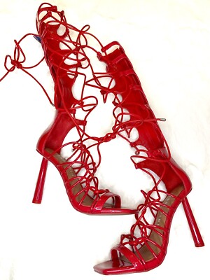 NWT Gianni Bini Heels Gladiator Wrap Lace Up Red Women's Size 7