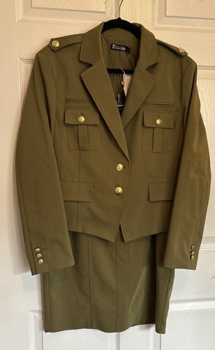 New York Co 7th Ave Olive Green Suit Military Style Gold Buttons Size 18 $129 - Picture 1 of 15