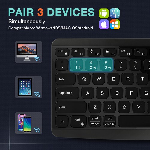 Rechargeable Backlit Bluetooth Keyboard for MAC iOS Android iPad Tablet Windows - Picture 5 of 34