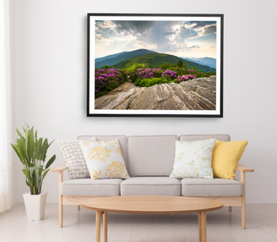 Mountain Print, Forest Wall Art, Cloudy Sky Framed Nature Wall Art, Natural