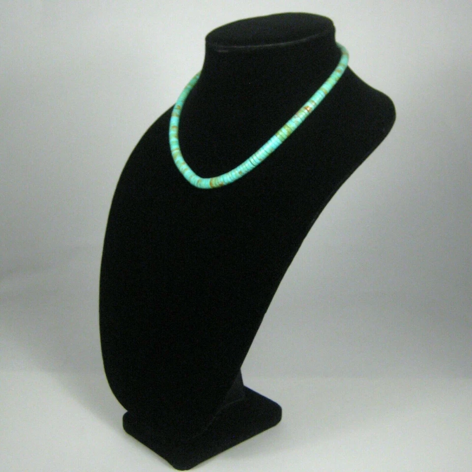 Collar con cuentas de piedra turquesa verde Rondelle 17,5 pulgadas hilo graduado vintage Foto 4 de 4