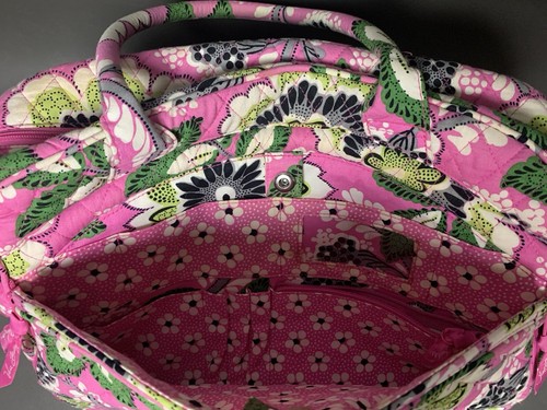 Vera Bradley Weekender Bag Travel Carry-On Luggage Pink Green w/ Trolley Sleeve - Picture 8 of 21