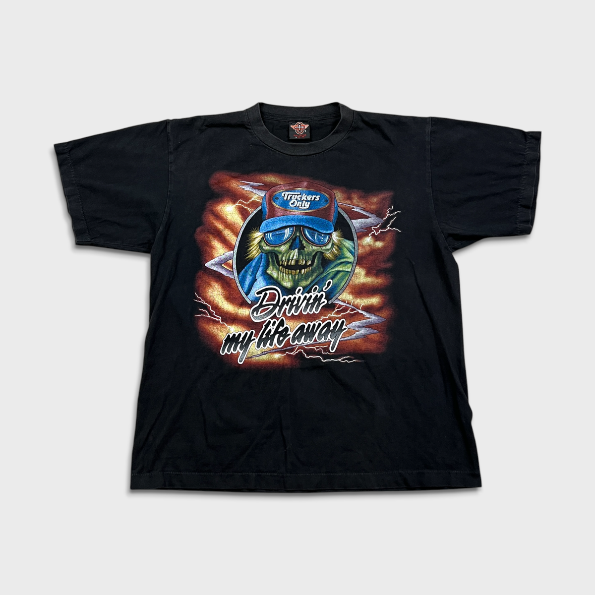 Vintage 90s Truckers Only T Shirt Men Large Black 3D Emblem Drivin