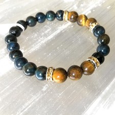 8 mm Tiger's Eye Bracelet Round Stone Bead Hawk Eye Tiger Healing Gemstone Men