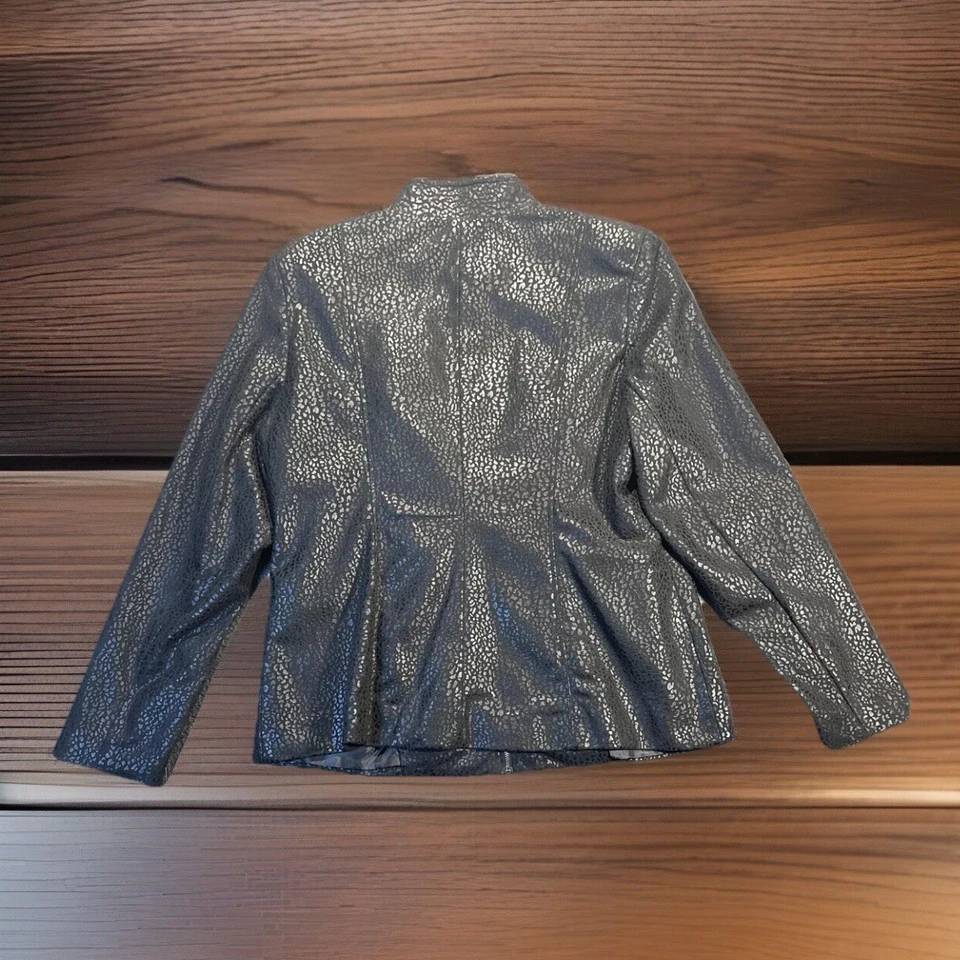 Elementz Jacket Women’s Petite L Black Coat Old Money Snake Skin Faux Suede - Image 2 of 4