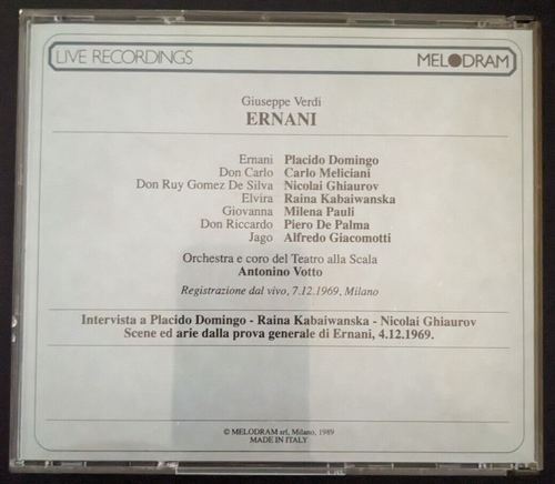 Verdi ERNANI Votto/Domingo Kabaivanska Ghiaurov Milano 1969 2CD Melodram A+++ - Foto 2 di 2