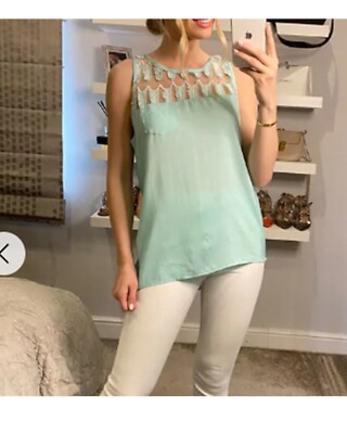 Feather Organza Cotton Vest Top in mint green pink