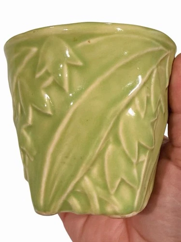 Vintage McCoy Pottery Green Leaf Shrimp Vase Planter 1940s Embossed Design