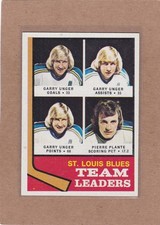 1974-75 TOPPS HOCKEY BLUES LEADERS #197 GARRY UNGER PIERRE PLANTE EX+ *A45563