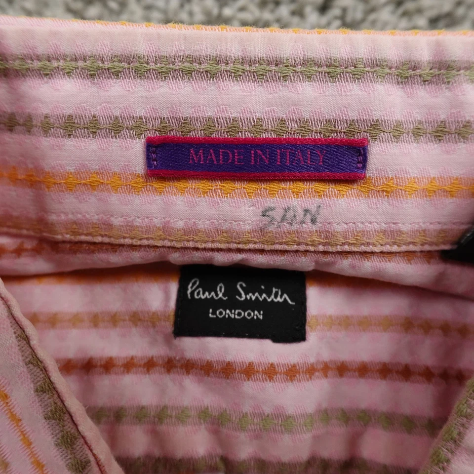 Camisa masculina Paul Smith London 16 38 L listrada manga longa vestido com botões Itália - Imagem 4 de 4