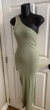 Coco & Beige Sage Green One Shoulder Stretch Maxi Dress Size Small NWT
