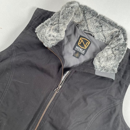 Noble Outfitters Womens Black Canvas Vest Faux Fur Collar Quilted Lining 2XL