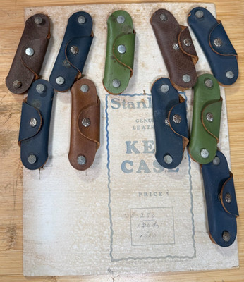 Vintage Stanley Genuine Leather KEY Case HOLDER store display w/10 Cases