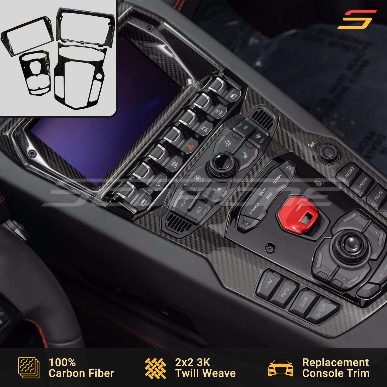 Scopione Carbon Center Console Screen Control Trim Kit for Lamborghini Aventador
