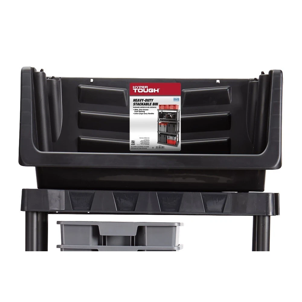 (2 Pack) Heavy Duty Garage Plastic Stacking Bin, Black - thumbnail 4