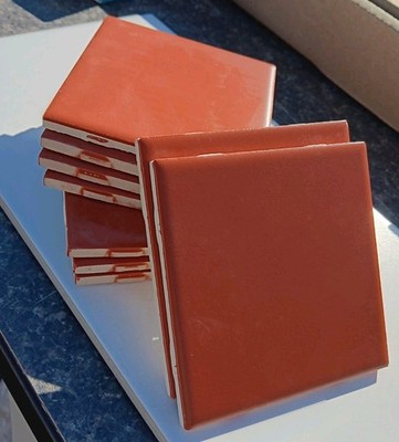 10 Tiles Mid Century Modern..Matte Orange Ceramic Subway Tile..4.25'' x 4.25'' 