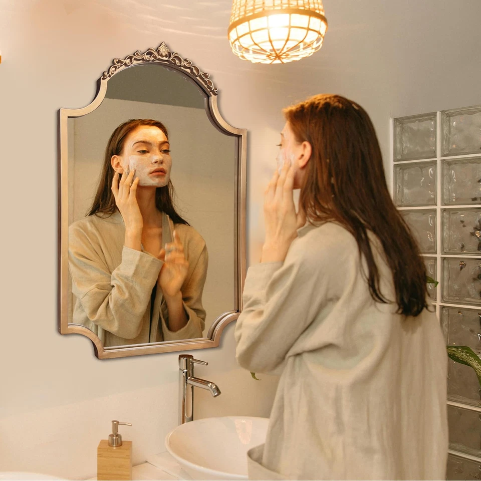 Espejo Arqueado Dorado, Espejo Decorativo Tradicional Vintage 36"x24", Barra Ornamentada... Foto 3 de 4