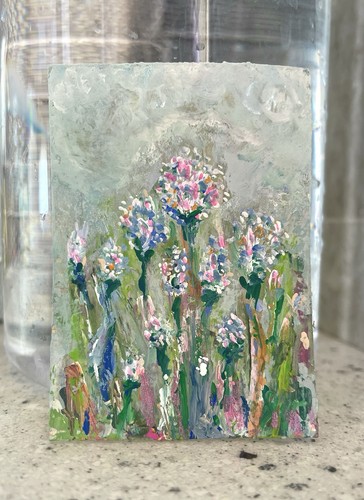 ACEO Original Abstract Wildflower Field Botanical Painting Floral Art 2.5"x 3.5"