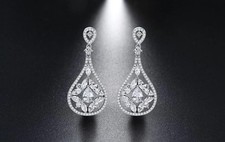 2.50 Ct Pear Cut Simulated Diamond Drop/Dangle Earrings In 14k White Gold Plated