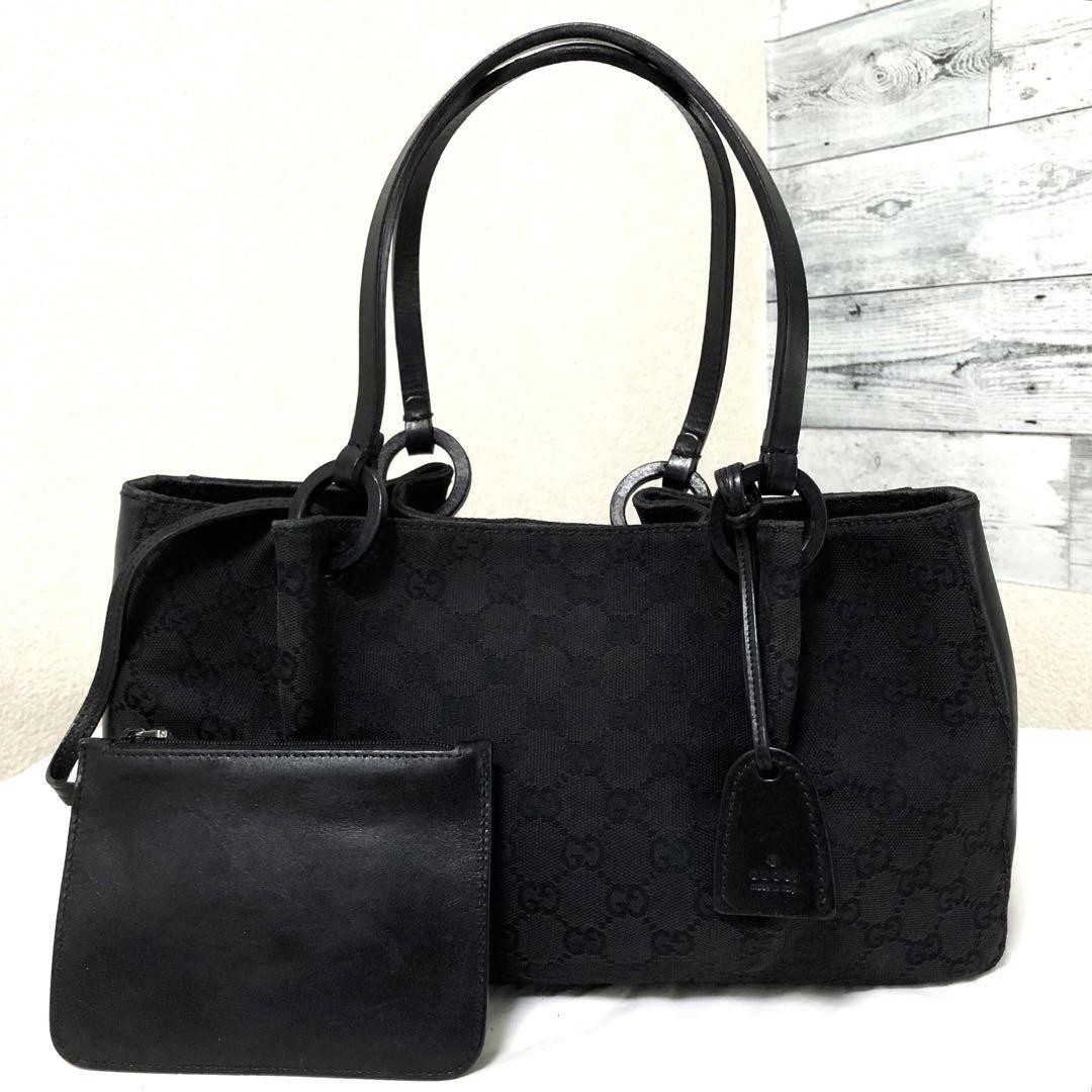 Gucci GG canvas tote bag in black leather excellent condition