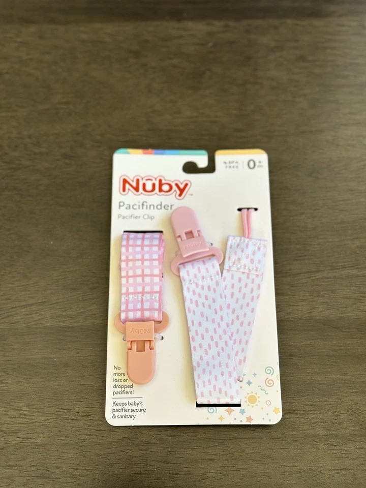 Nuby 2-Pk Pacifinder Pacifier Clips For Baby **Pink/White** NEW - Image 2 of 4