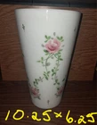 Vintage Italian Style Milk White Glass Tall Vase With Handpainted Pink Roses