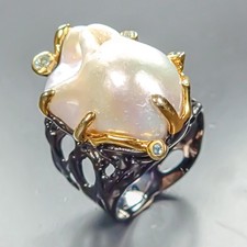 Handmade Unique Natural Baroque Pearl Ring 925 Sterling Silver Size 8 /R460801