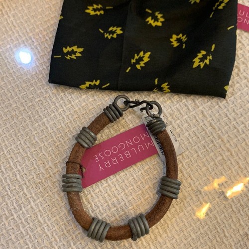 African Unisex leather and snare bracelet handmade in Africa 8" NWT
