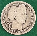 1908 Barber Quarter. 90% Silver. Free Shipping!