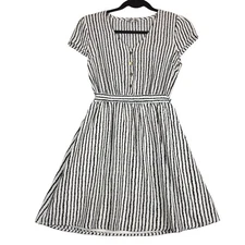 J for Justify Womens Small Mini Dress Navy Blue White Stripes Lined Belt