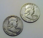 Lot of Two Franklin Half Dollar Coins, 90% Silver, 1952-D and 1953-D