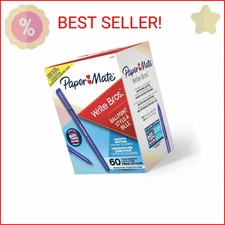 Paper Mate Ballpoint Pens, Write Bros. Blue Ink Pens, Medium Point (1.0mm), 60 C