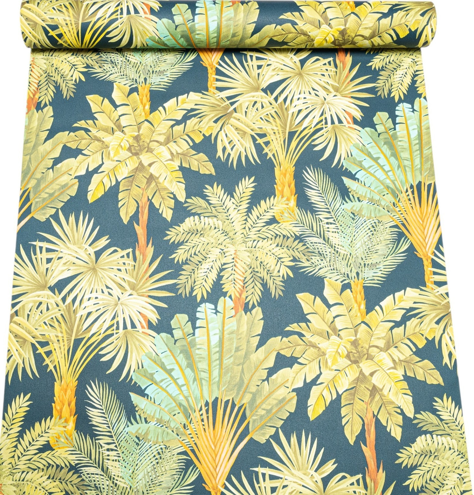 Green Tropical Tree Wallpaper Navy Blue Textured Vinyl Feature Wall Lounge Study