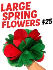 Large 25 SPRING FLOWERS BOUQUET Red & Green Paper Magic Trick Appearing Pop Open