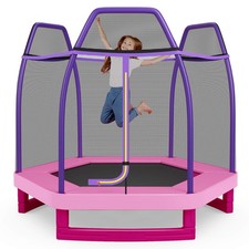 7FT Kids Trampoline with Safety Enclosure Net Spring Pad  Jumping Mat for Kids