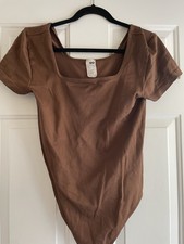 SO Ribbed Brown Bodysuit Scoop Neck Short Sleeve