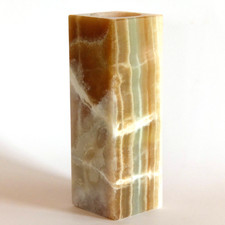 Onyx Marmor Vase Blockvase 4 kant Vintage Naturstein beige marmoriert