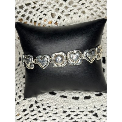 Brighton Silver Tone Faith Peace Love Heart Link Bracelet 7.5'' magnetic clasp