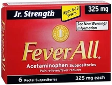 JR. Strength FeverAll Pain & Fever Reliever Suppositories Ages 6-12 Years 6 Ct
