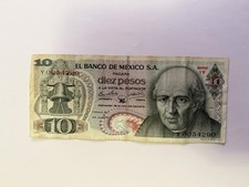 MEX Bank Notes: El Banco de Mexico S.A 10 Pesos 1970 Serie 1Y Serie Y0054290