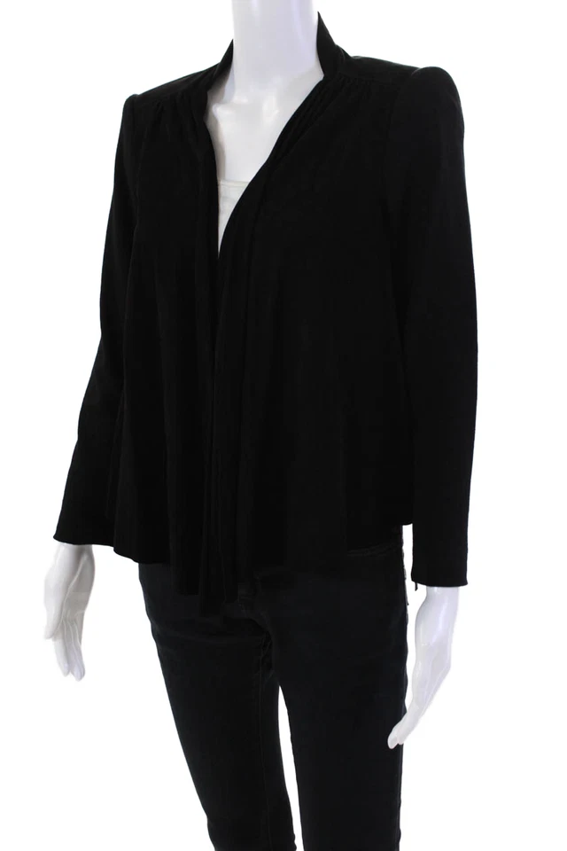 Jaqueta feminina Alice + Olivia manga comprida gola redonda camurça sintética preta tamanho P - Imagem 2 de 4