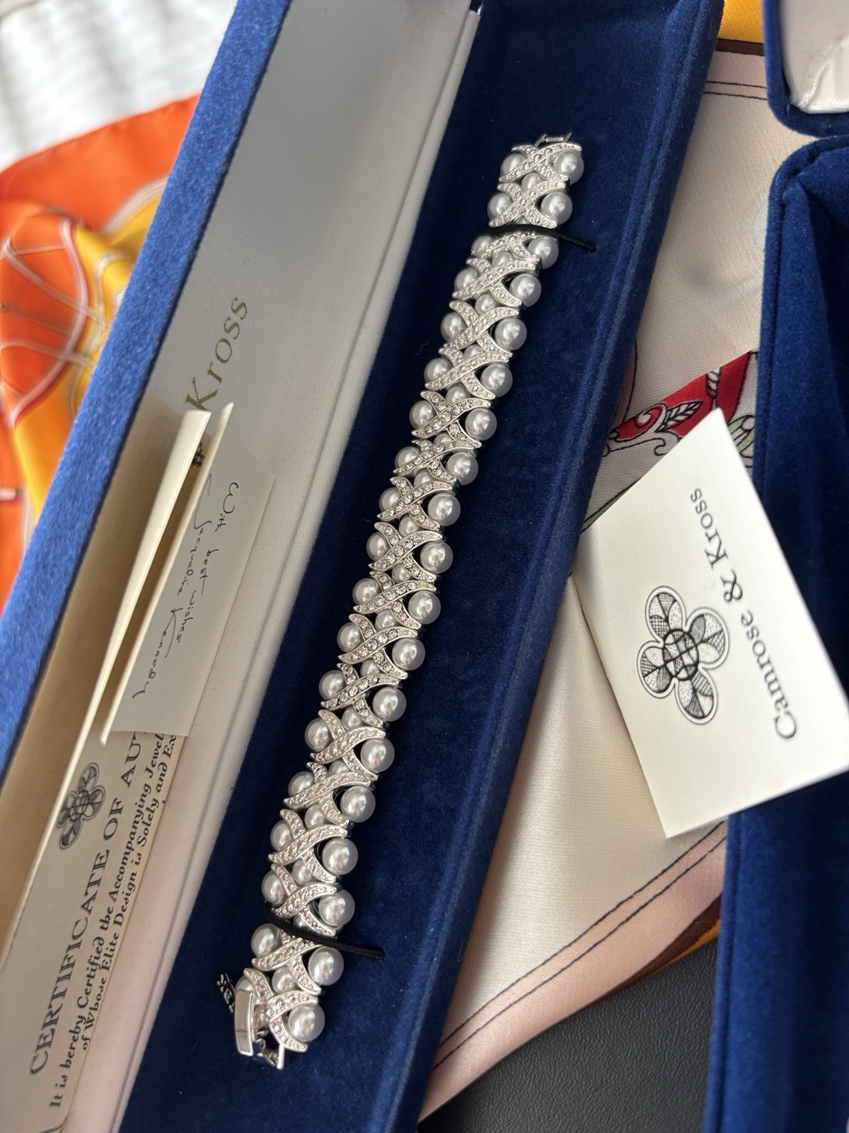 CAMROSE & KROSS JACQUELINE JBK PEARL CRYSTAL NECKLACE BRACELET EARRING SET,COA