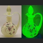 Fenton Topaz Iridescent Uranium Vaseline Glass Hand Painted Cruet Dragonfly...