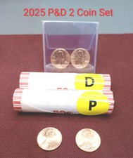 2025  P & D LINCOLN COIN SET  ( 2 ) UNC CENTS  in a plastic Flip FROM OBW rolls