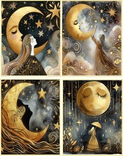 8 STARS MOON SUN FANTASY WOMEN BLACK AND GOLD...