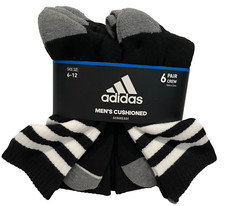 6-Pair adidas Mens Athletic Cushioned 6-Pack Crew Socks Size: 6-12 Black/White