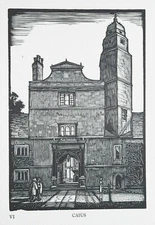 CAIUS CAMBRIDGE COLLEGE LIMITED EDITION WOODCUT PRINT / WOOD ETCHING - GREENWOOD